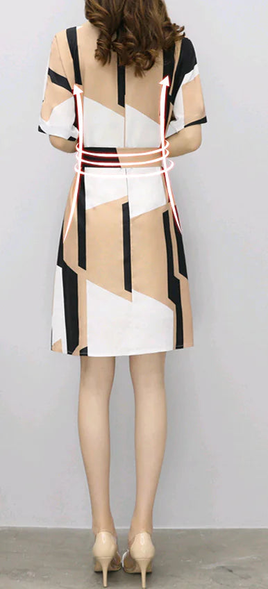 Cotton A-Line Dress with Waist Tie and Short Sleeves