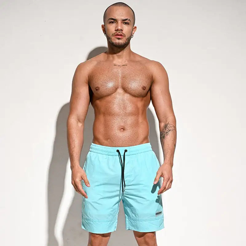 Men's Loose Solid Color Five-Point Swim Trunks