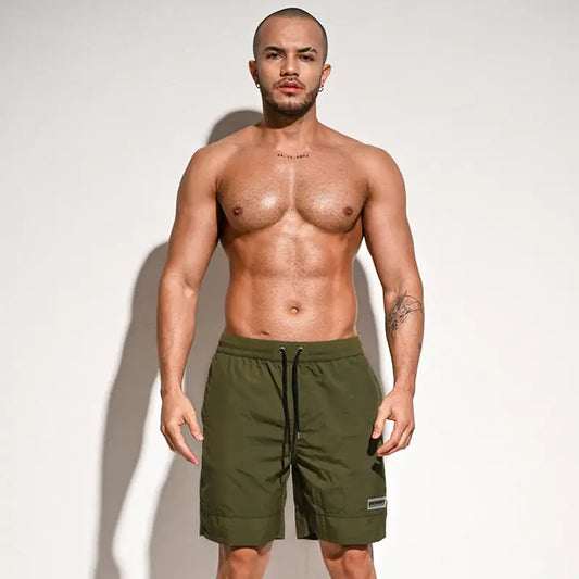 Men's Loose Solid Color Five-Point Swim Trunks