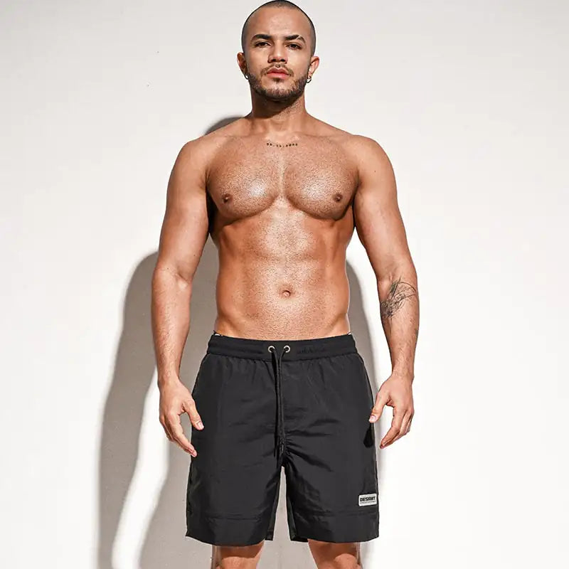 Men's Loose Solid Color Five-Point Swim Trunks