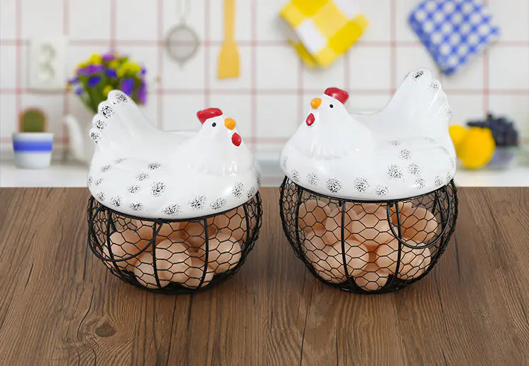 Ceramic Egg Basket with Chicken Design and Fruit Holder