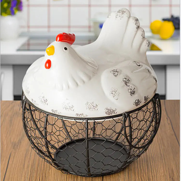Ceramic Egg Basket with Chicken Design and Fruit Holder