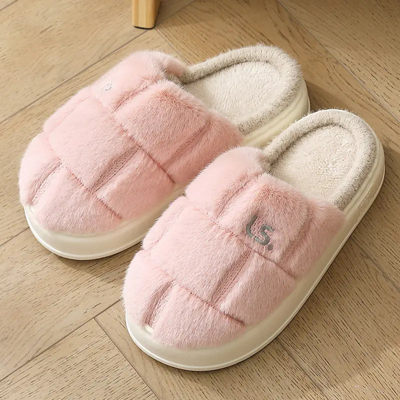 Plaid High Heeled Cotton Slippers for Women