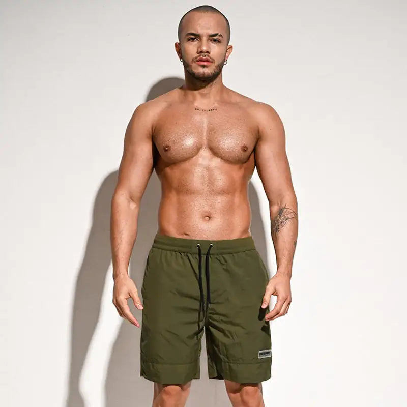 Men's Loose Solid Color Five-Point Swim Trunks