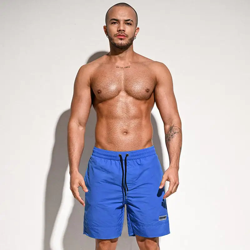 Men's Loose Solid Color Five-Point Swim Trunks