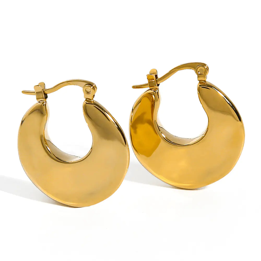 Titanium Steel Gold-Plated Hollow Crescent Earrings